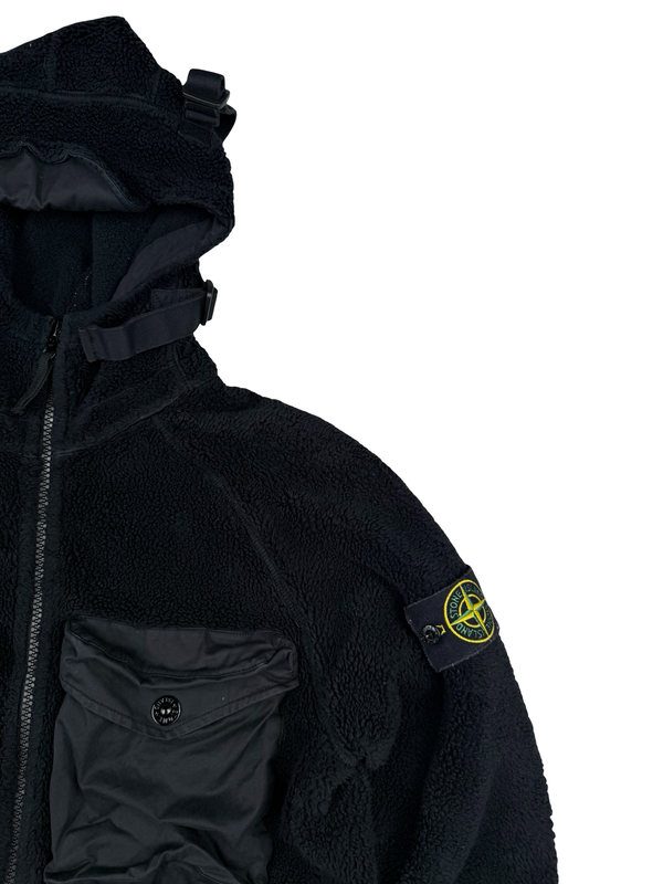 Stone Island 2021 Black Teddy Fleece Zipped Jacket - Small