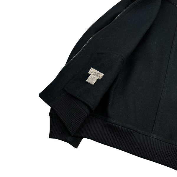 Hermes Cashmere Wool Zipped Black Collared Jacket - Large