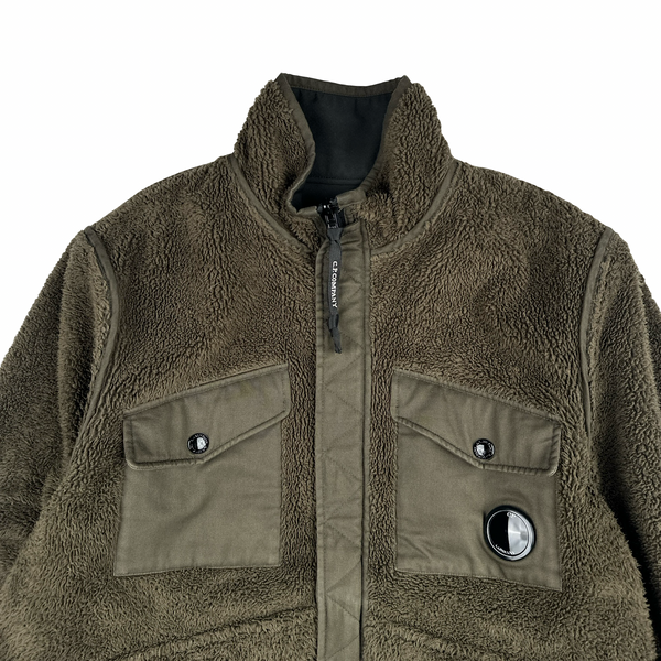 CP Company 2 in 1 Reversible Khaki Teddy Fleece Lined Lens Viewer Jacket - XL