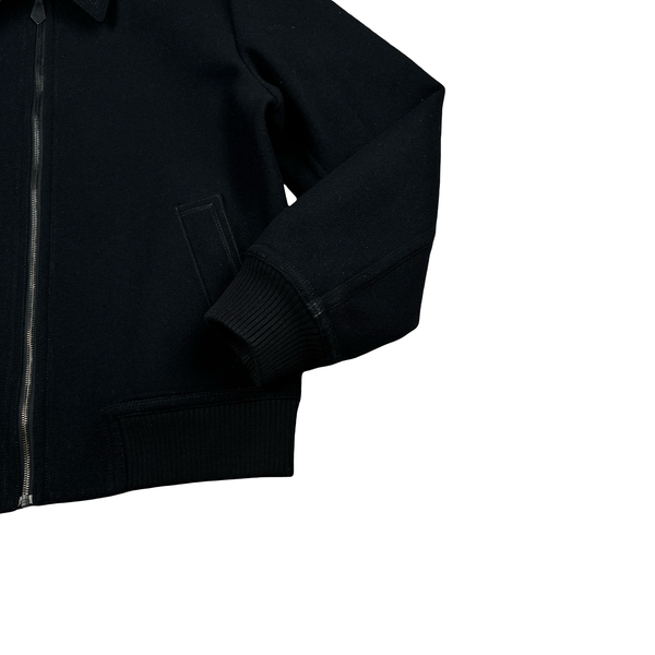 Hermes Cashmere Wool Zipped Black Collared Jacket - Large
