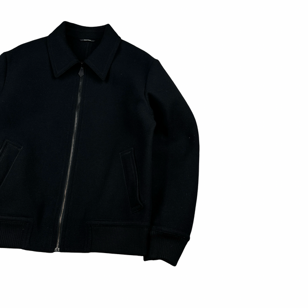 Hermes Cashmere Wool Zipped Black Collared Jacket - Large