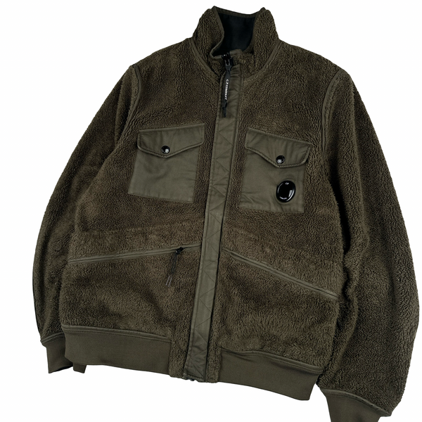 CP Company 2 in 1 Reversible Khaki Teddy Fleece Lined Lens Viewer Jacket - XL