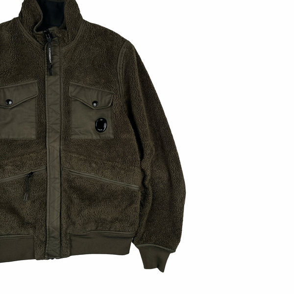 CP Company 2 in 1 Reversible Khaki Teddy Fleece Lined Lens Viewer Jacket - XL