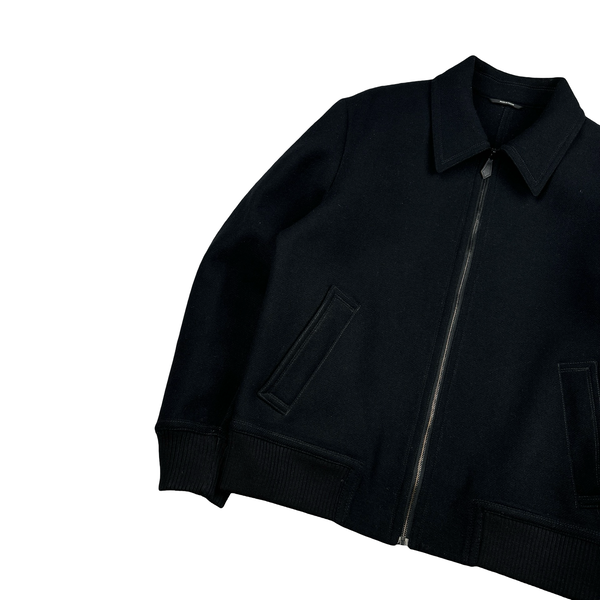 Hermes Cashmere Wool Zipped Black Collared Jacket - Large