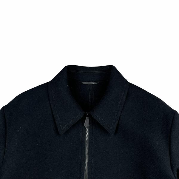 Hermes Cashmere Wool Zipped Black Collared Jacket - Large