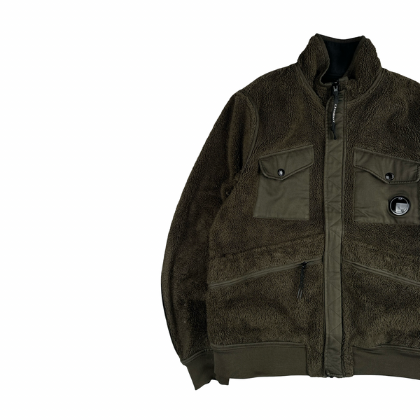 CP Company 2 in 1 Reversible Khaki Teddy Fleece Lined Lens Viewer Jacket - XL