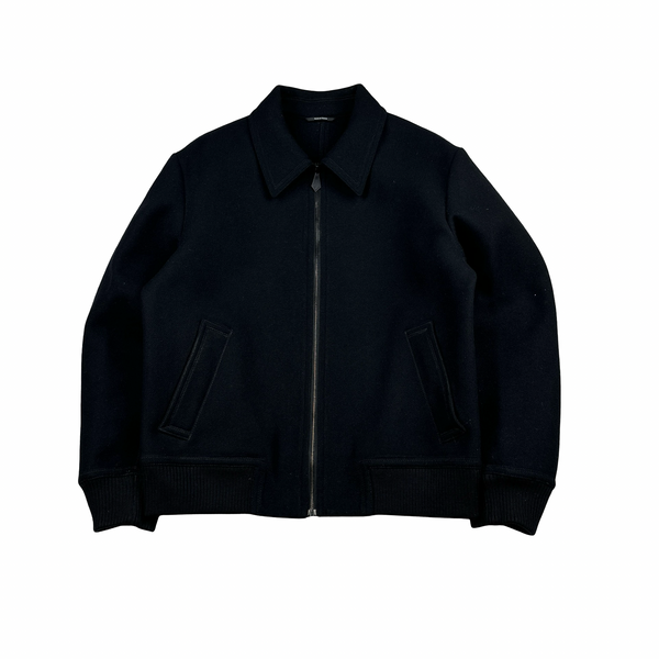 Hermes Cashmere Wool Zipped Black Collared Jacket - Large