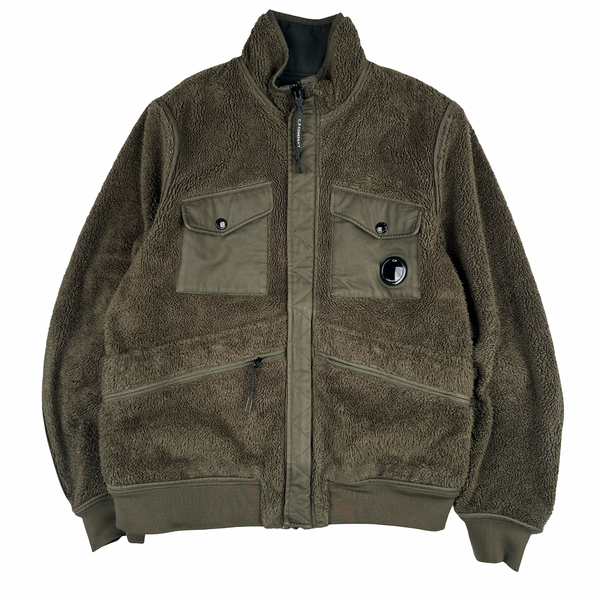 CP Company 2 in 1 Reversible Khaki Teddy Fleece Lined Lens Viewer Jacket - XL