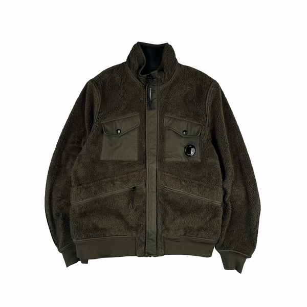 CP Company 2 in 1 Reversible Khaki Teddy Fleece Lined Lens Viewer Jacket - XL
