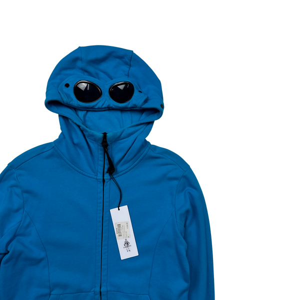 CP Company Ocean Blue Zipped Cotton Goggle Hoodie - Medium