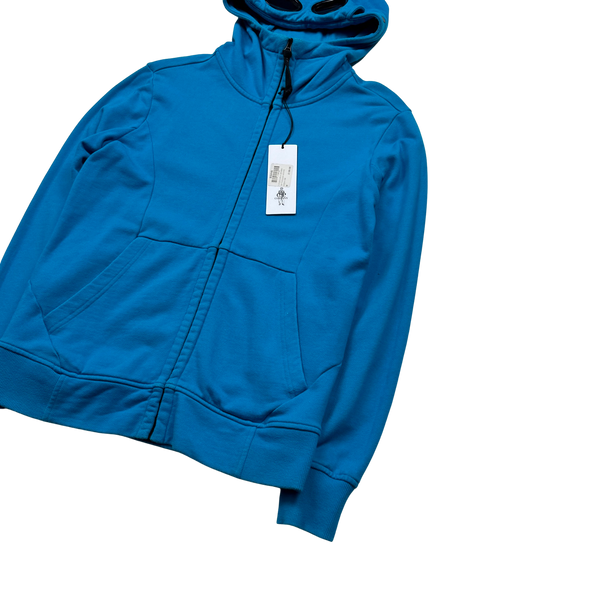CP Company Ocean Blue Zipped Cotton Goggle Hoodie - Medium
