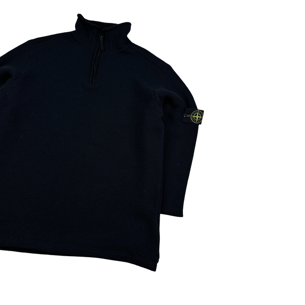 Stone Island 2002 Navy Wool Quarter Zipped Jumper - Large