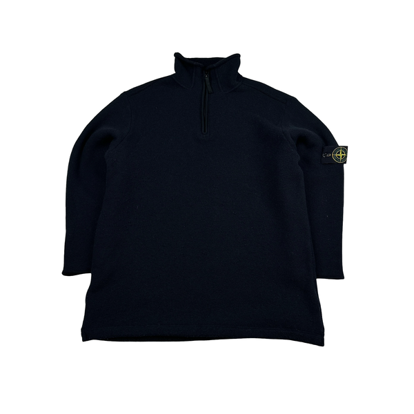 Stone Island 2002 Navy Wool Quarter Zipped Jumper - Large