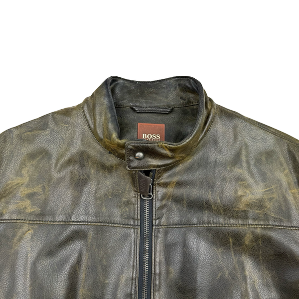 Hugo Boss Brown PU Leather Oldster Biker Jacket - XL (54)