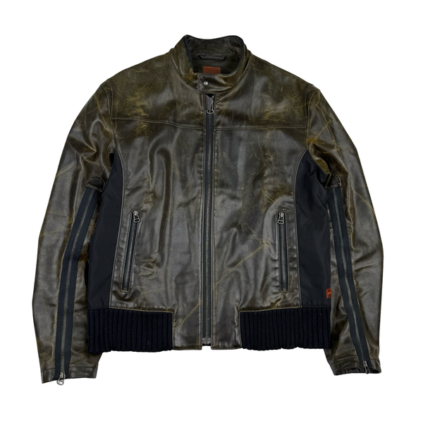 Hugo Boss Brown PU Leather Oldster Biker Jacket - XL (54)