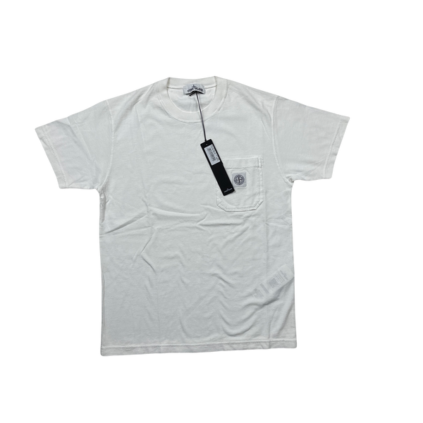 Stone Island 2021 White Chest Pocket T Shirt - Medium