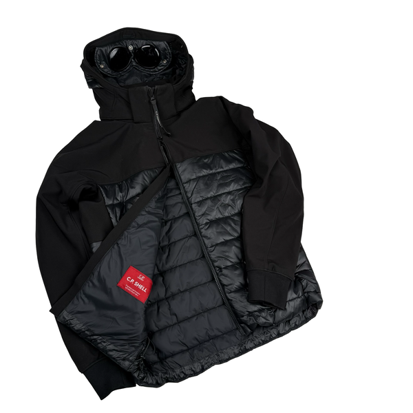 CP Company Black Padded Soft Shell Goggle Hooded Zipped Jacket - Small