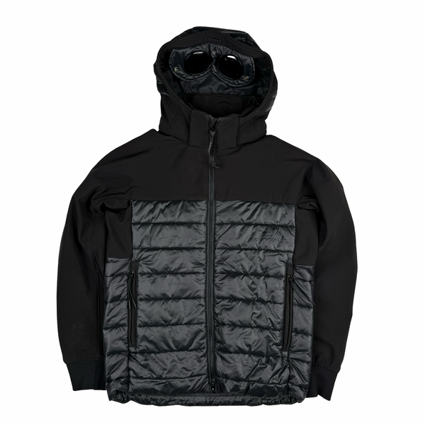 CP Company Black Padded Soft Shell Goggle Hooded Zipped Jacket - Small
