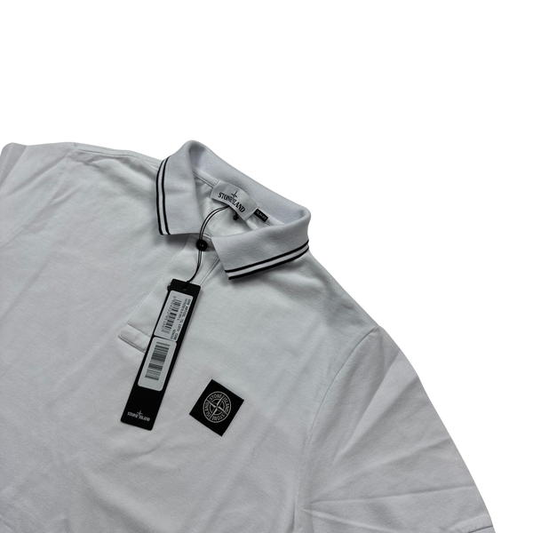 Stone Island White Polo Top - Large