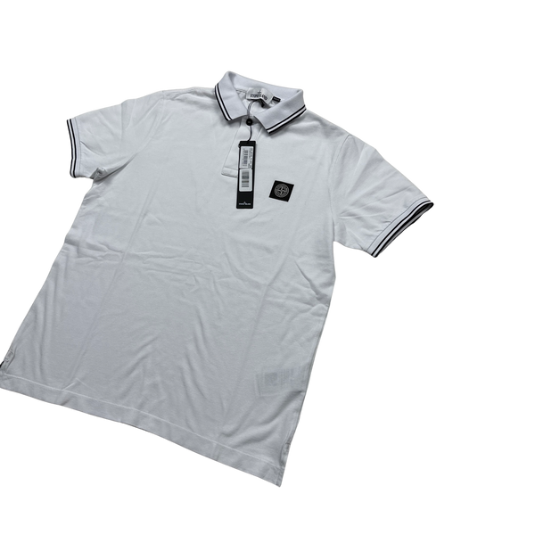 Stone Island White Polo Top - Large