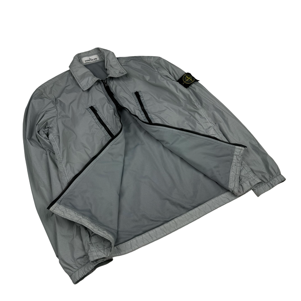 Stone Island 2022 Silver Grey Garment Dyed Crinkle Reps Zipped Overshirt - Small