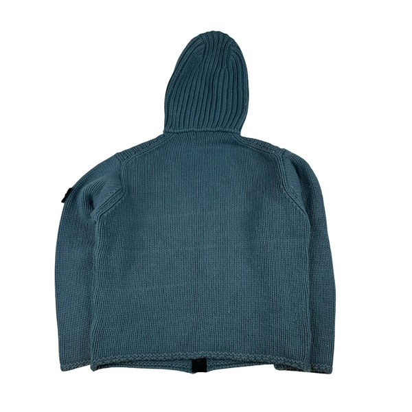 Stone Island 2001 Heavyweight Blue Wool Hodded Knit Zip Up Jumper - XL