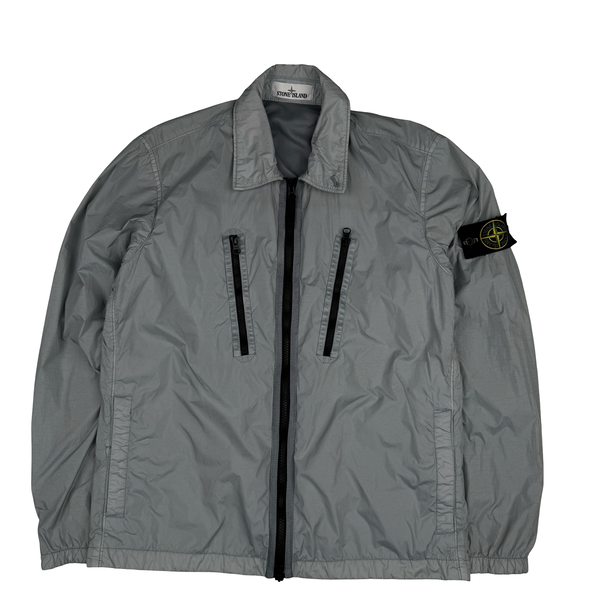 Stone Island 2022 Silver Grey Garment Dyed Crinkle Reps Zipped Overshirt - Small