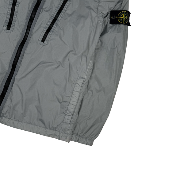 Stone Island 2022 Silver Grey Garment Dyed Crinkle Reps Zipped Overshirt - Small