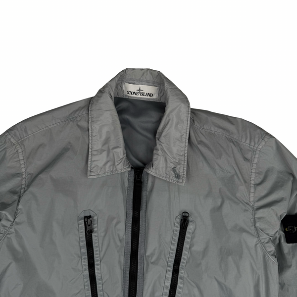 Stone Island 2022 Silver Grey Garment Dyed Crinkle Reps Zipped Overshirt - Small
