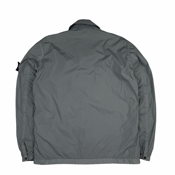 Stone Island 2022 Silver Grey Garment Dyed Crinkle Reps Zipped Overshirt - Small