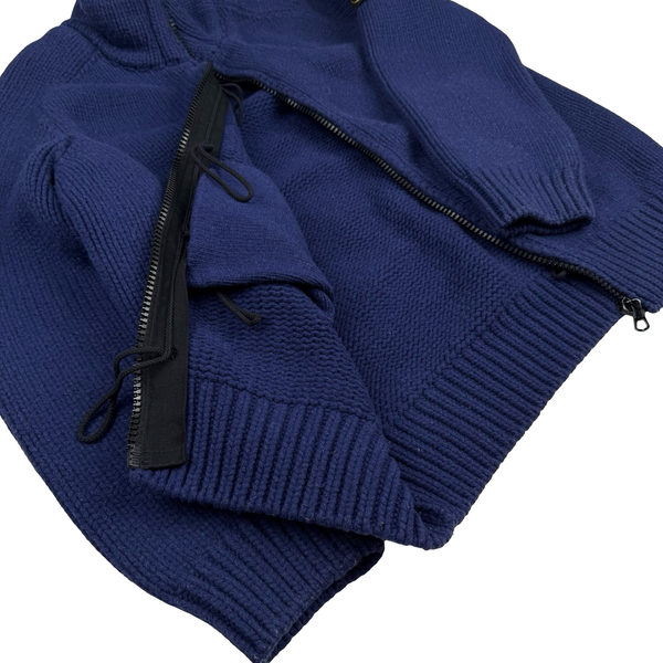 Stone Island Blue Vintage 2005 Heavyweight Wool Blend Knit Full Zip Cardigan - 3XL
