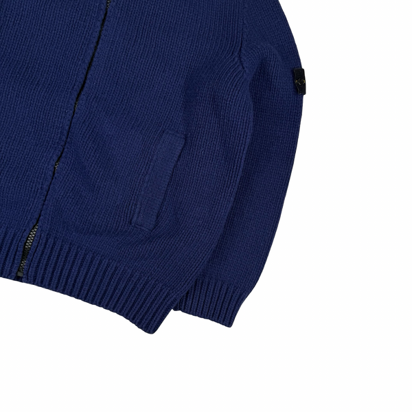 Stone Island Blue Vintage 2005 Heavyweight Wool Blend Knit Full Zip Cardigan - 3XL