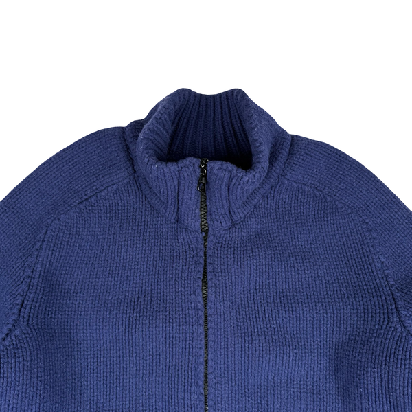 Stone Island Blue Vintage 2005 Heavyweight Wool Blend Knit Full Zip Cardigan - 3XL