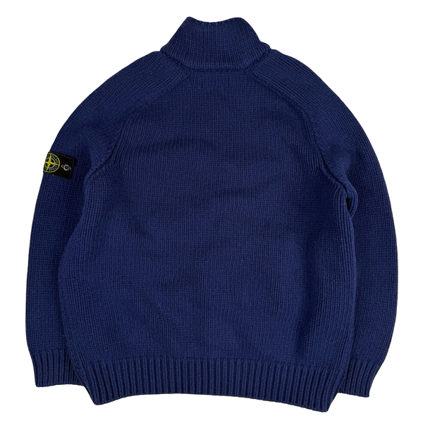 Stone Island Blue Vintage 2005 Heavyweight Wool Blend Knit Full Zip Cardigan - 3XL