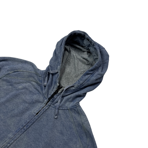 Stone Island 2021 Blue Cotton Dust Treatment Zipped Hoodie - Large