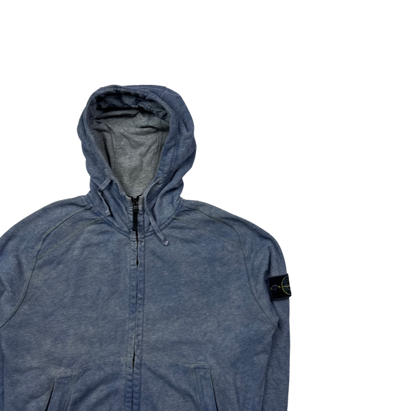 Stone Island 2021 Blue Cotton Dust Treatment Zipped Hoodie - Large