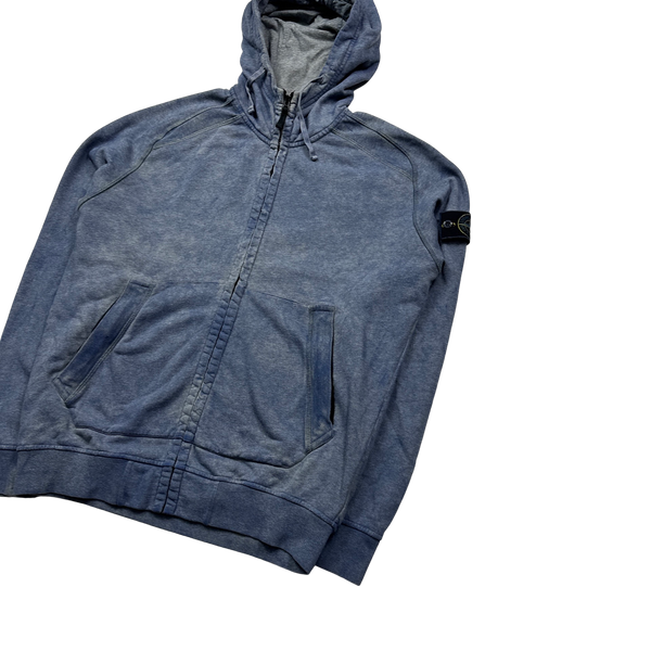 Stone Island 2021 Blue Cotton Dust Treatment Zipped Hoodie - Large