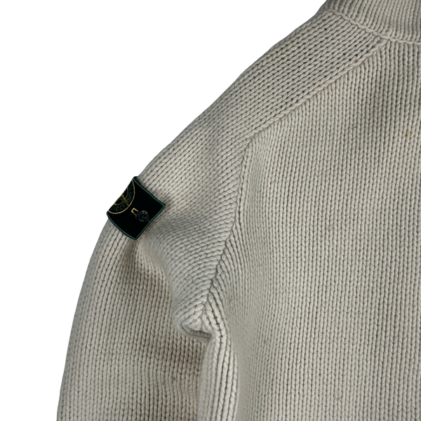 Stone Island 1997 Heavyweight Cream Zipped Thick Knit Jumper - Large