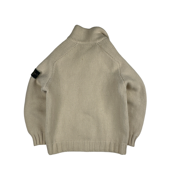 Stone Island 1997 Heavyweight Cream Zipped Thick Knit Jumper - Large