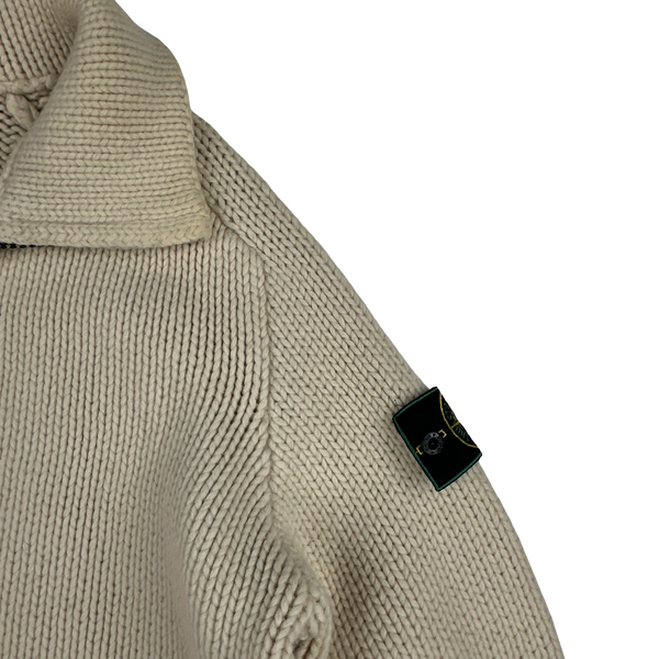 Stone Island 1997 Heavyweight Cream Zipped Thick Knit Jumper - Large