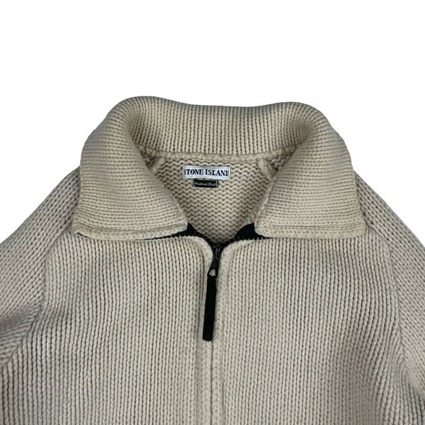 Stone Island 1997 Heavyweight Cream Zipped Thick Knit Jumper - Large