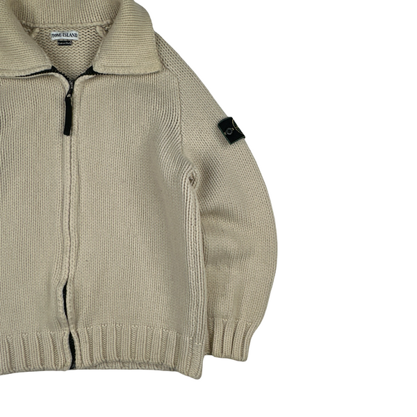 Stone Island 1997 Heavyweight Cream Zipped Thick Knit Jumper - Large