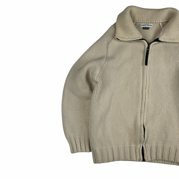 Stone Island 1997 Heavyweight Cream Zipped Thick Knit Jumper - Large