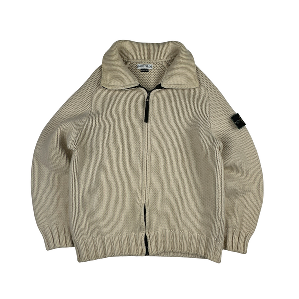 Stone Island 1997 Heavyweight Cream Zipped Thick Knit Jumper - Large