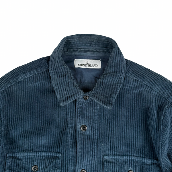 Stone Island 2021 Blue Corduroy Button Overshirt - Medium