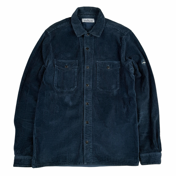 Stone Island 2021 Blue Corduroy Button Overshirt - Medium