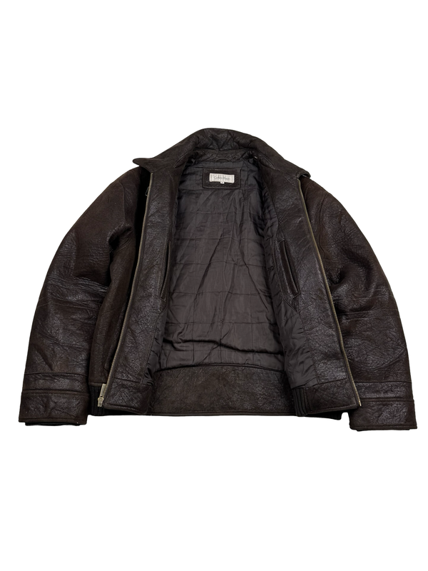 Calvin Klein Brown Leather Look Insulated Bomber Jacket - Medium