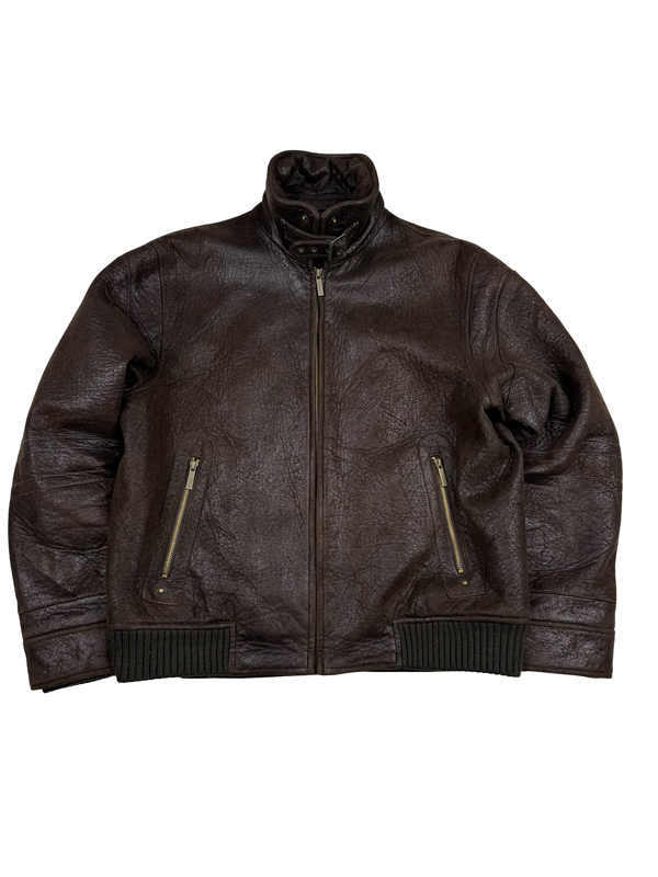 Calvin Klein Brown Leather Look Insulated Bomber Jacket - Medium