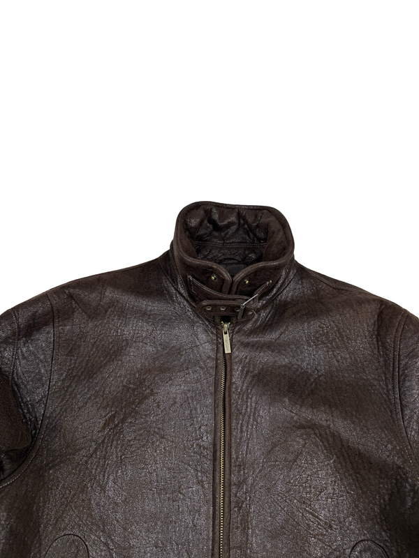 Calvin Klein Brown Leather Look Insulated Bomber Jacket - Medium