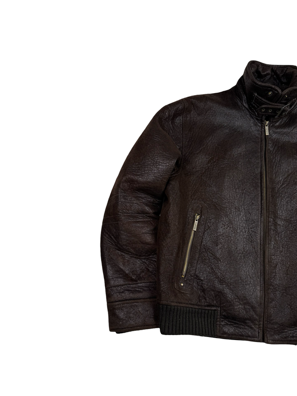 Calvin Klein Brown Leather Look Insulated Bomber Jacket - Medium